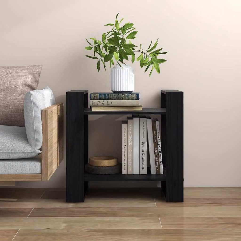 Libreria divisorio vidaXL in legno massello di pino nero stile rustico L: 60 cm, P: 35 cm, H: 57 cm