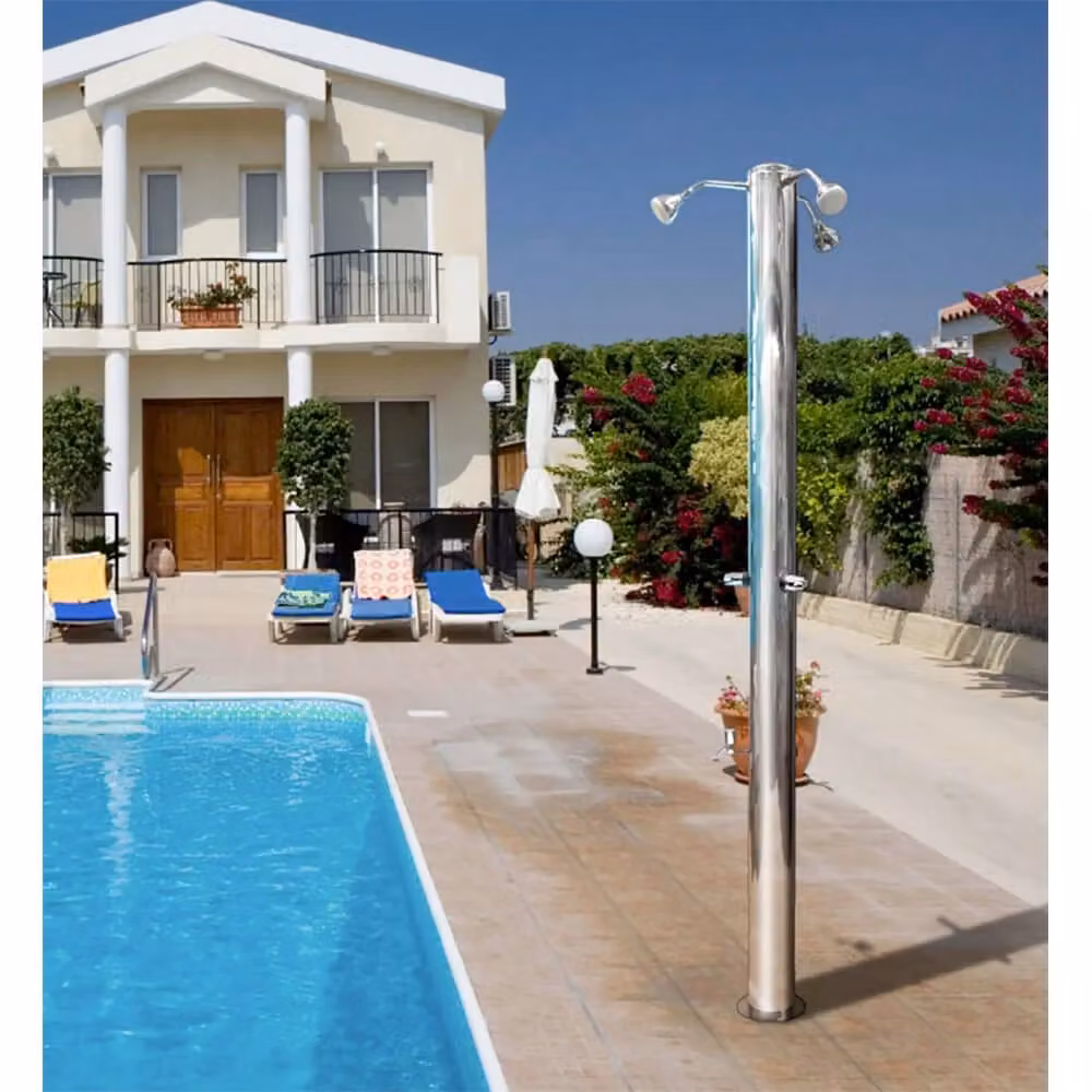 Doccia da Giardino Tripla con 3 Rubinetti e Lavapiedi ATI Docce MUL-3R in Acciaio Inox Anodizzato Argento – 2
