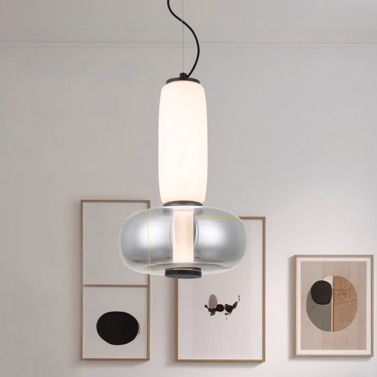 Viokef Lampada a sospensione in vetro Avery, Alluminio / Grigio / Zincato, Soggiorno / Sala da pranzo, Vetro, Moderno, Lampada a sospensione