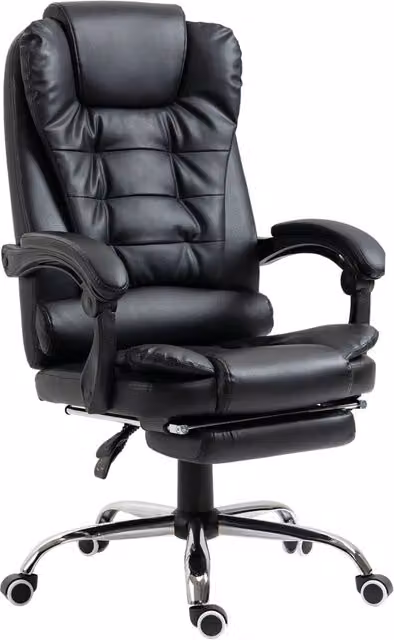 EasyComfort Sedia da Ufficio Chesterfield in Ecopelle Nera con Schienale Reclinabile, Poggiapiedi e Altezza Regolabile, L: 64.5 cm, P: 69 cm, H: 109-117 cm – 1