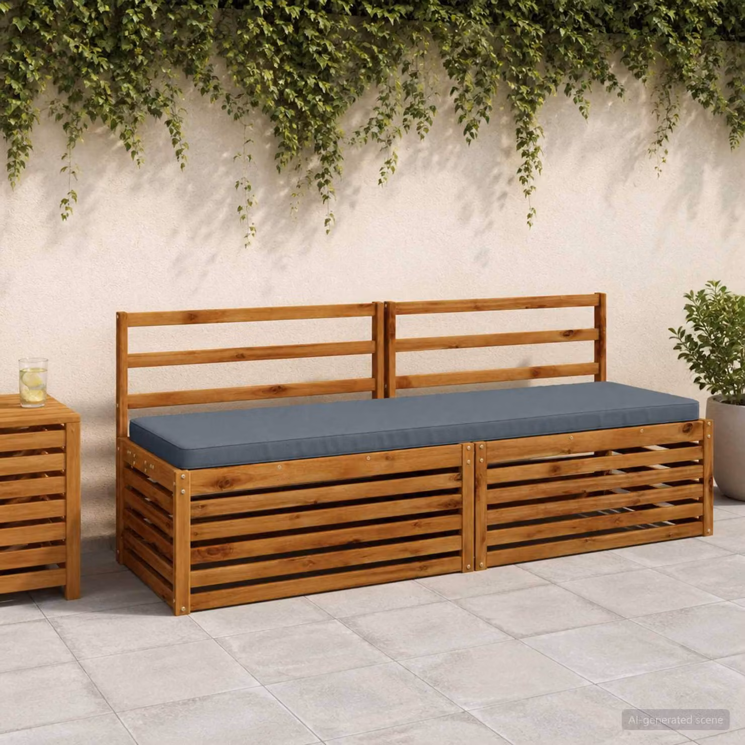 Set di 2 cuscini per panchina vidaXL VUGHT in poliestere blu con rivestimento rimovibile e resistente ai raggi UV
