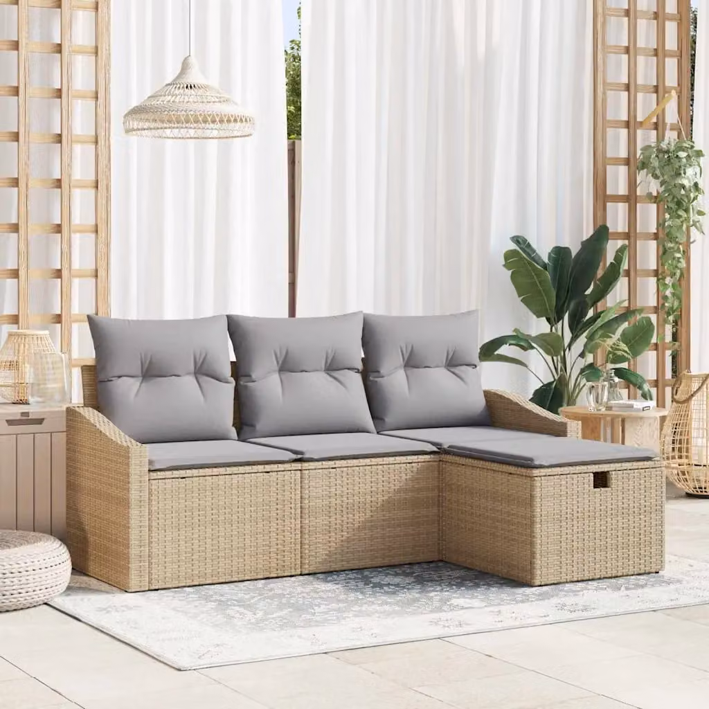 Set di divani da giardino vidaXL in polyrattan beige con cuscini inclusi e design a L