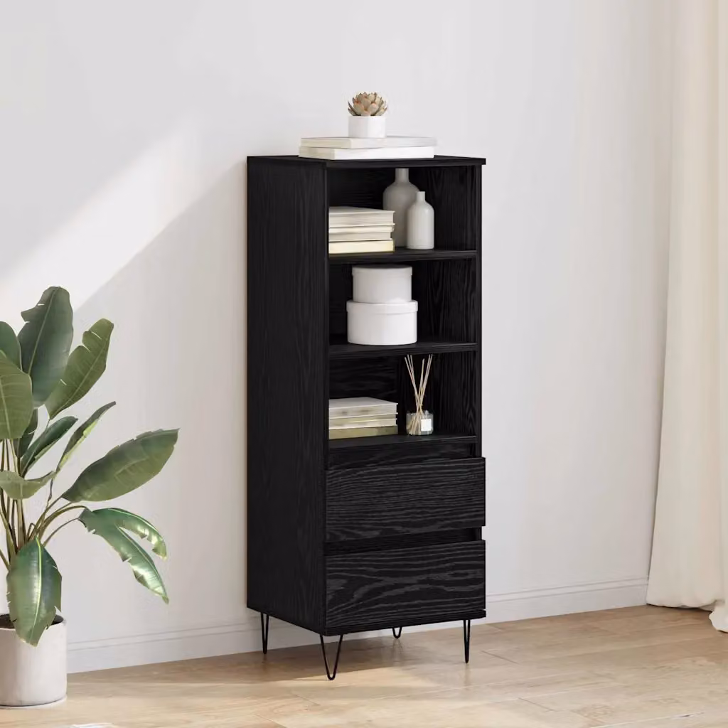 Credenza moderna vidaXL in legno ingegnerizzato e metallo, colore nero, L 40 cm x P 36 cm x H 110 cm