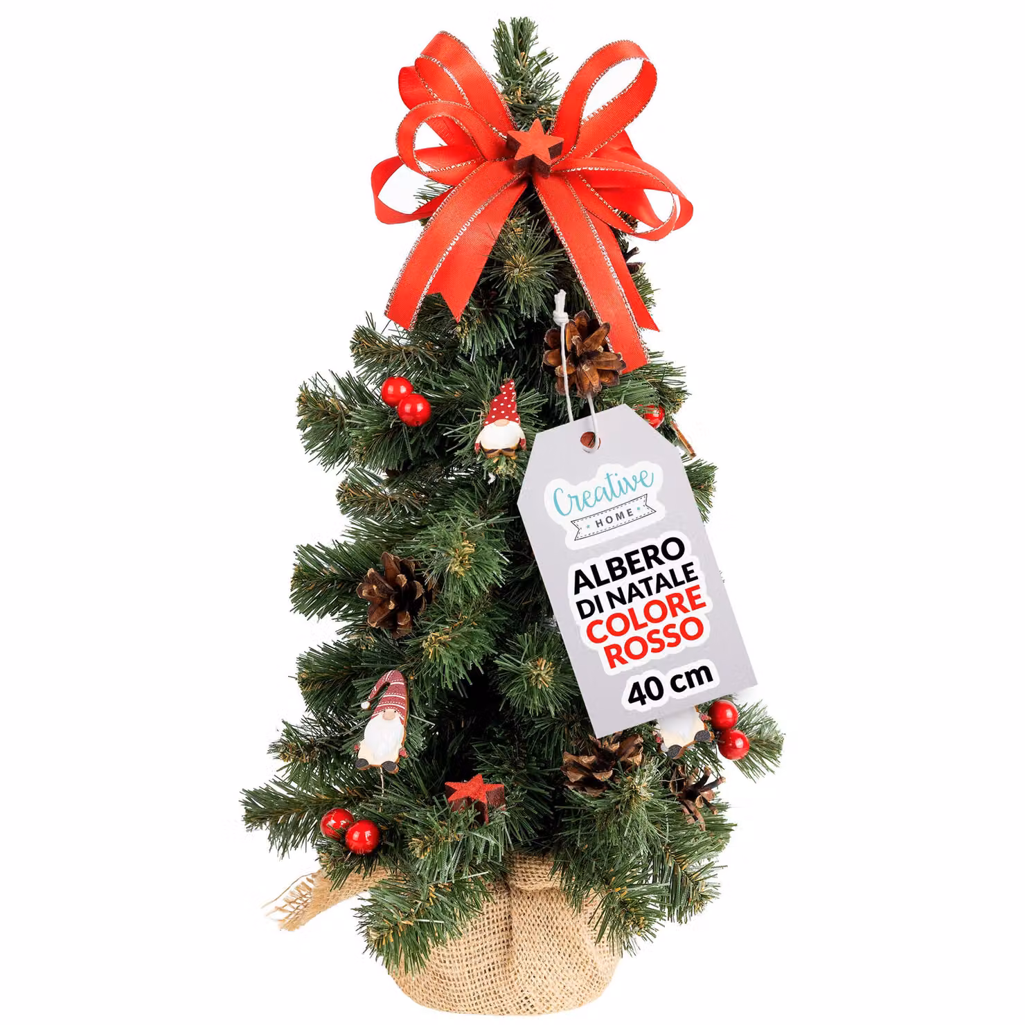 Creative Home Albero di Natale Artificiale Rosso | Albero di Natale Piccolo 40cm | Decorazioni Natalizie per Tavolo, Albero Natale gia Addobbato