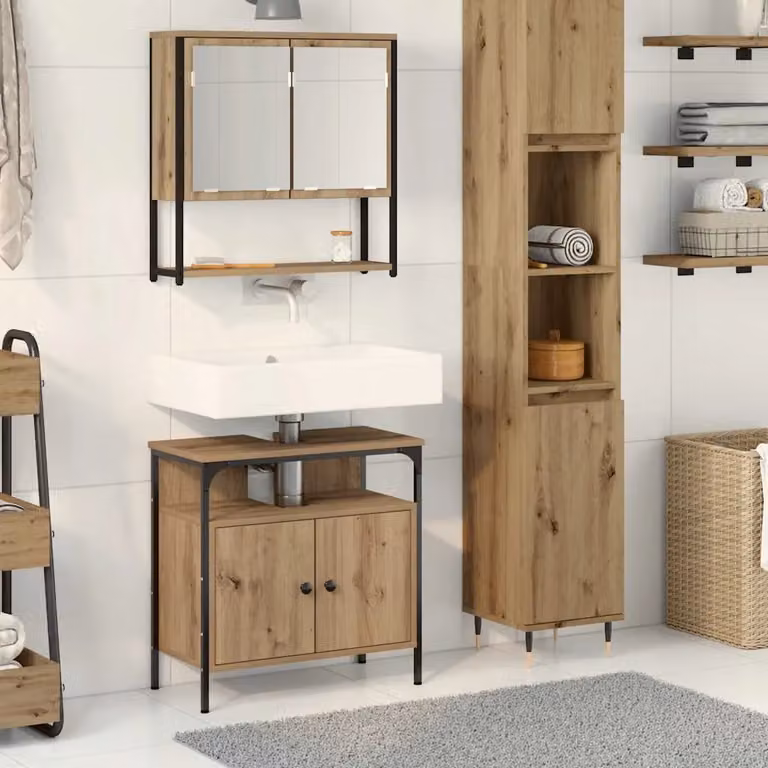 vidaXL Set di mobili per il bagno moderno composto da mobile lavabo e pensile con specchio, Marrone e Nero