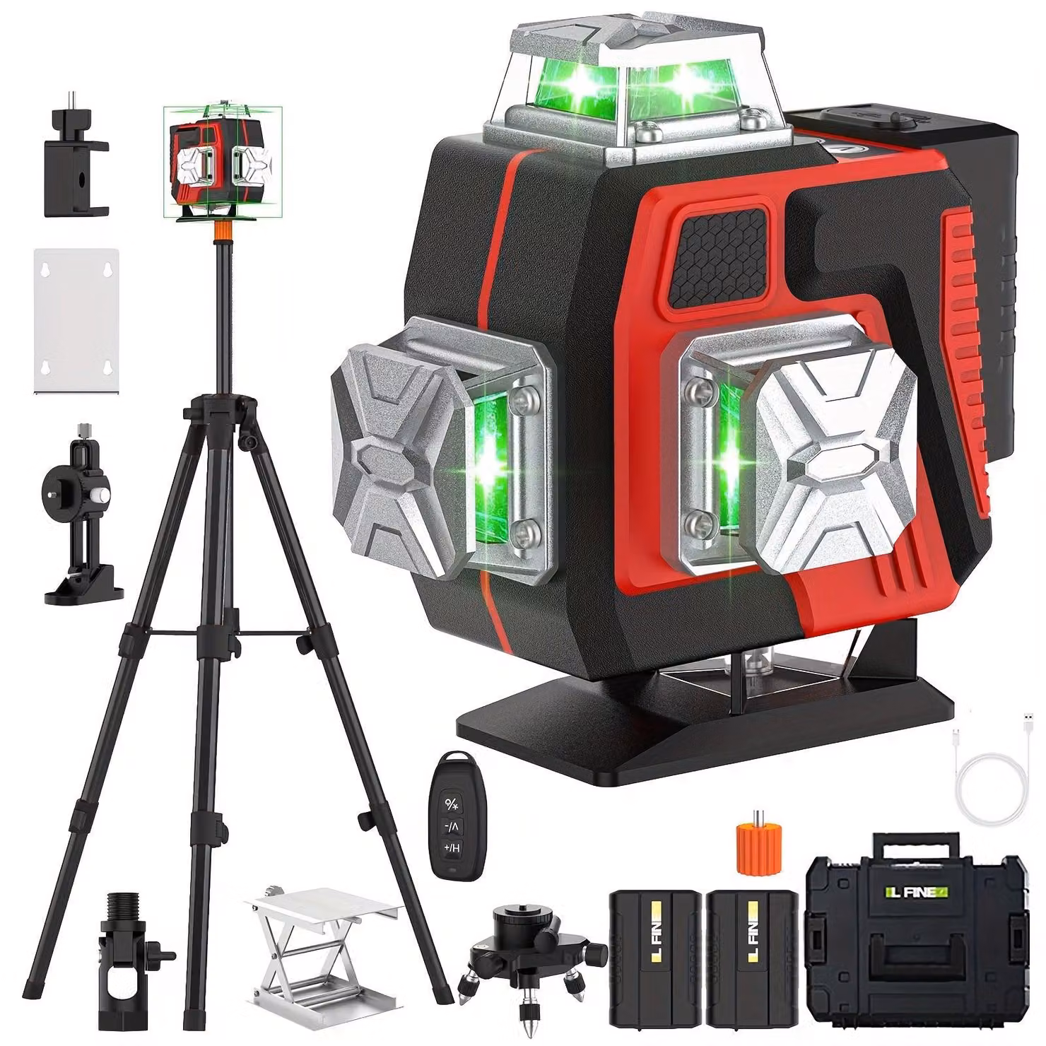 Livella laser - Proiettore laser a croce - Livella laser a raggio - Livella laser per edilizia - Autolivellante - 16 raggi