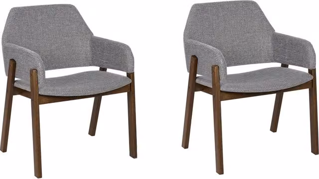 Set di 2 sedie da pranzo BELIANI in stile retrò con gambe in legno di caucciù e seduta in tessuto grigio
