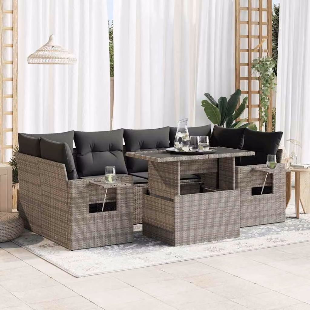 Maison Exclusive - Set Divani da Giardino 7 pz con Cuscini Grigio in Polyrattan