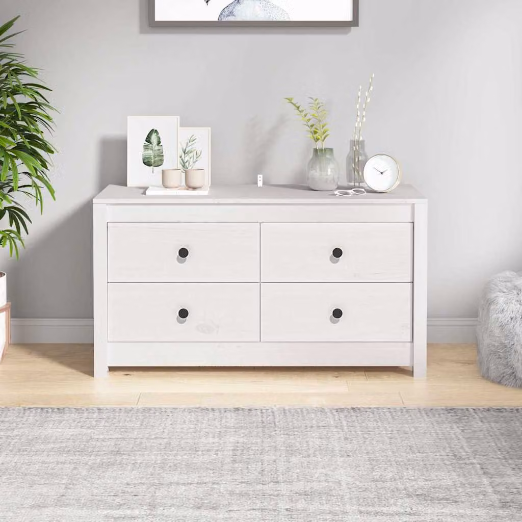 Armadietto a parete vidaXL in legno massello di pino bianco con cassetti e ante, stile rustico, L 100 cm x P 40 cm x H 54 cm