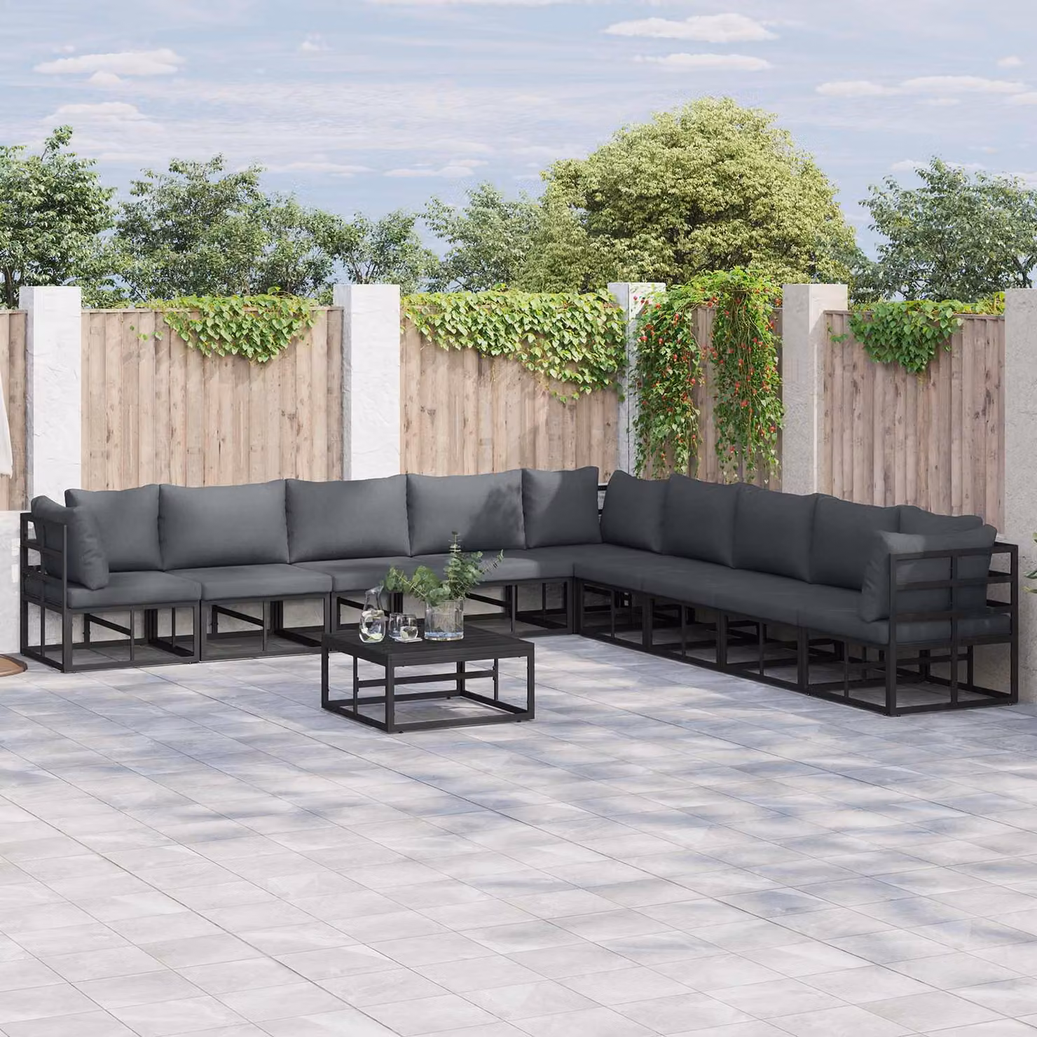 Set Divano da Giardino a L vidaXL 9 pz in Alluminio Antracite con Cuscini Rimovibili – 1