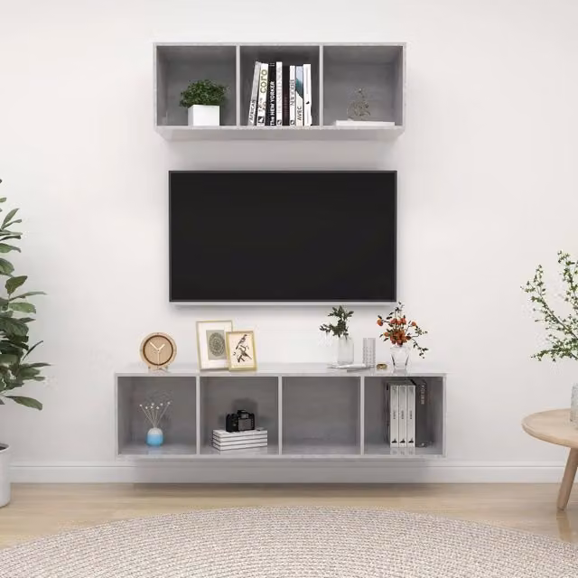Set di mobili TV da soggiorno vidaXL in legno multistrato grigio, design moderno a parete, 2 pezzi