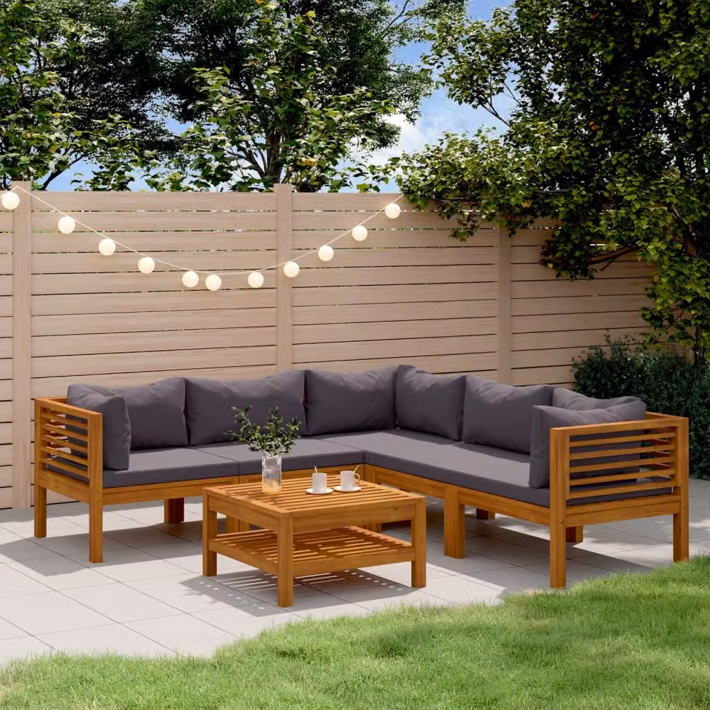 The Living Store Set da giardino da 6 pezzi con cuscino in legno massiccio di acacia