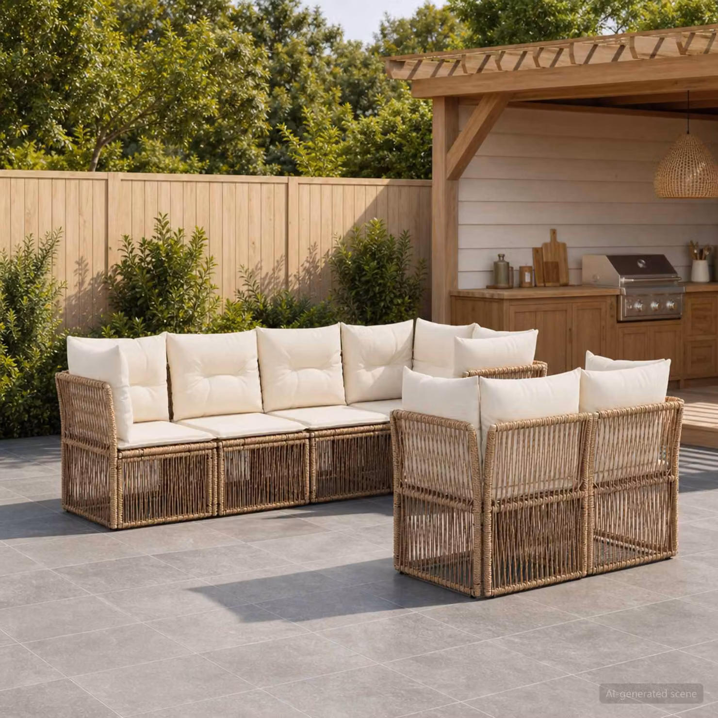 Set Divano da Giardino vidaXL a 7 posti in Polyrattan Beige con Cuscini e Struttura in Acciaio