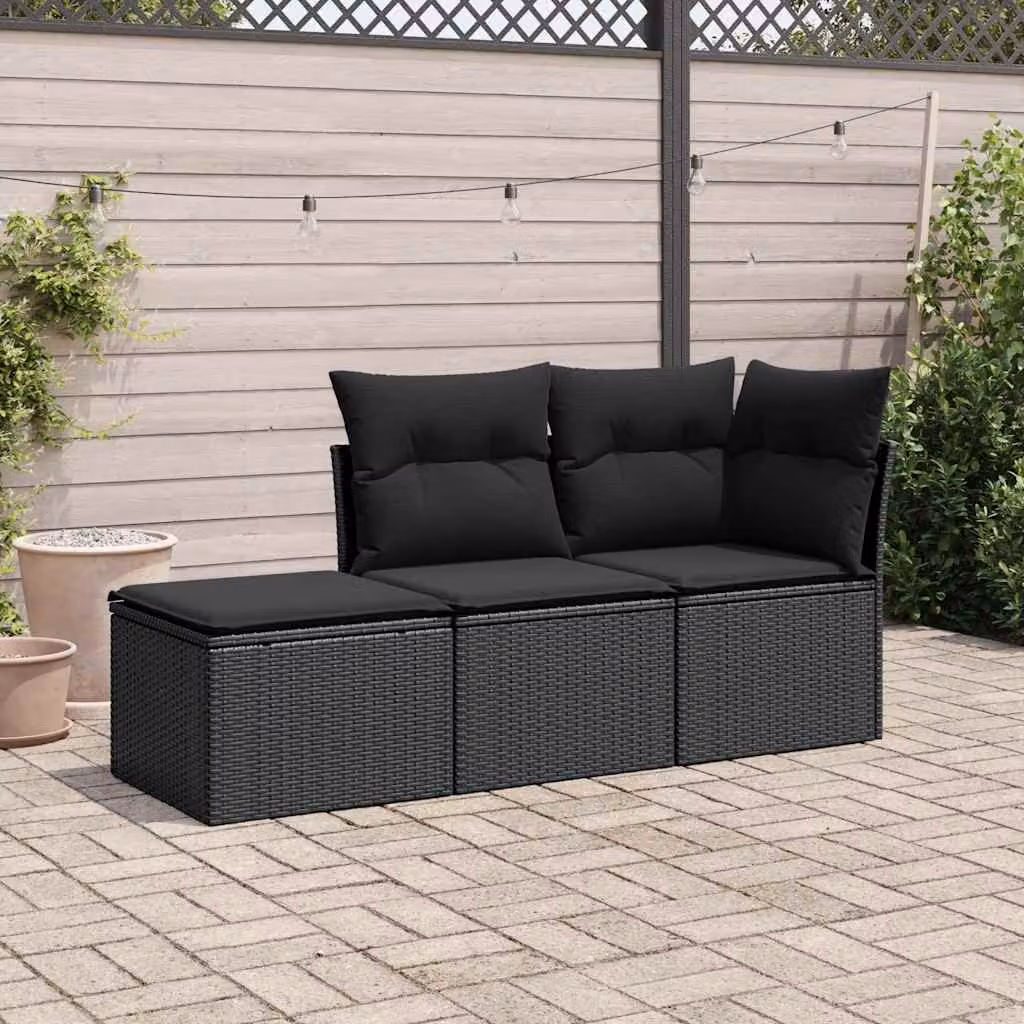 vidaXL Set Divani da Giardino a L con Cuscini Nero in Polyrattan e Metallo – 1