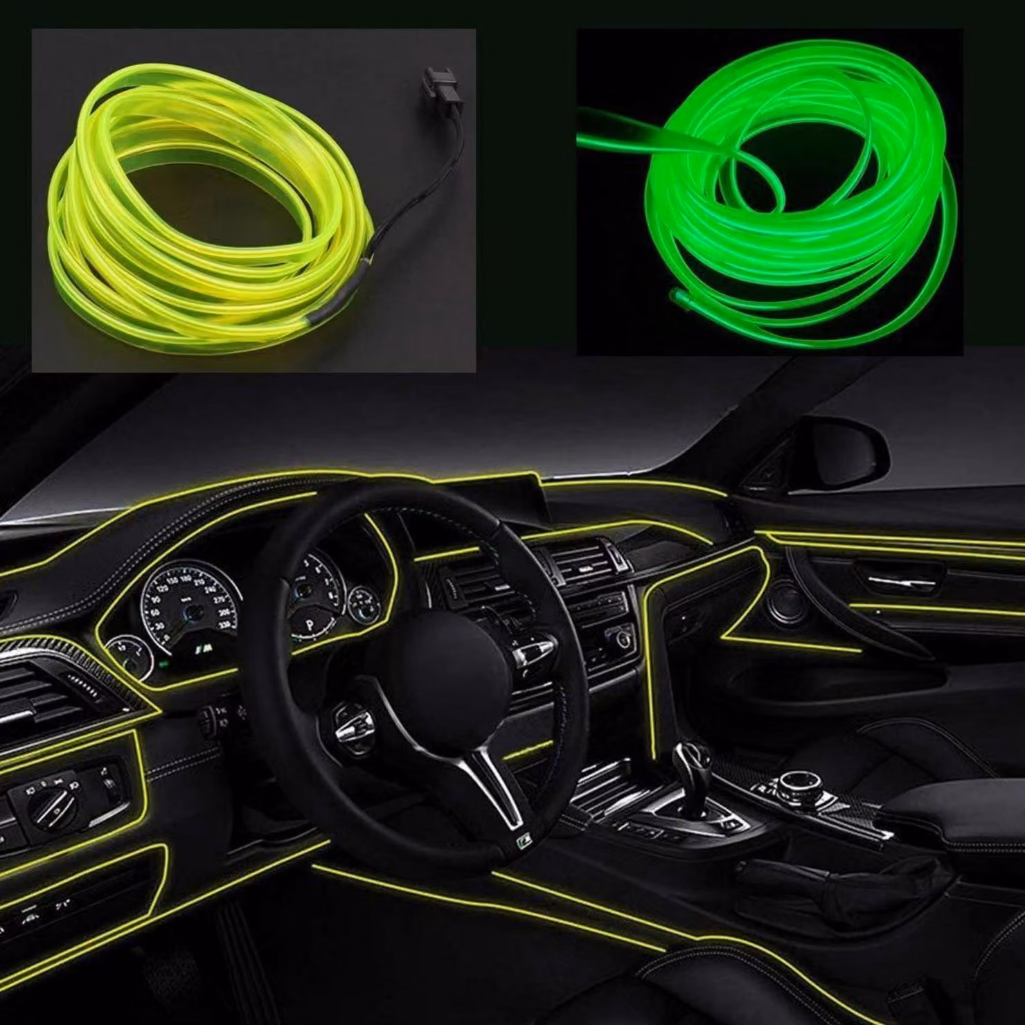 Striscia luminosa a elettroluminescenza, 3 metri, colore verde brillante, ideale per la decorazione degli interni dell'auto