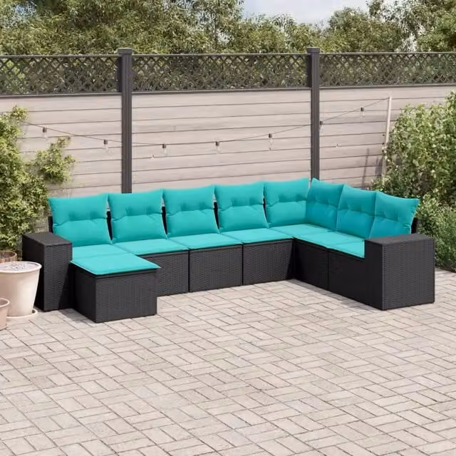 Set Divani da Giardino 8 pz con Cuscini Nero in Polyrattan 3222956