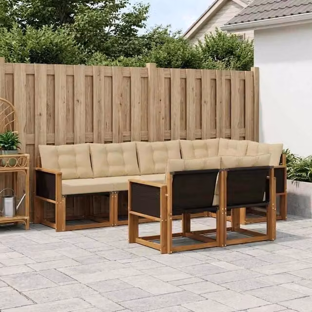 Set di divani da esterno 7 pz Naturale e Beige 3382009