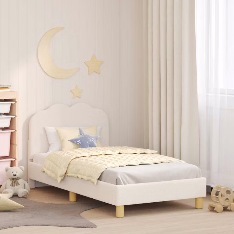 Struttura letto per bambini vidaXL con testata in tessuto bouclé beige, L 160 x P 80 x H 84 cm