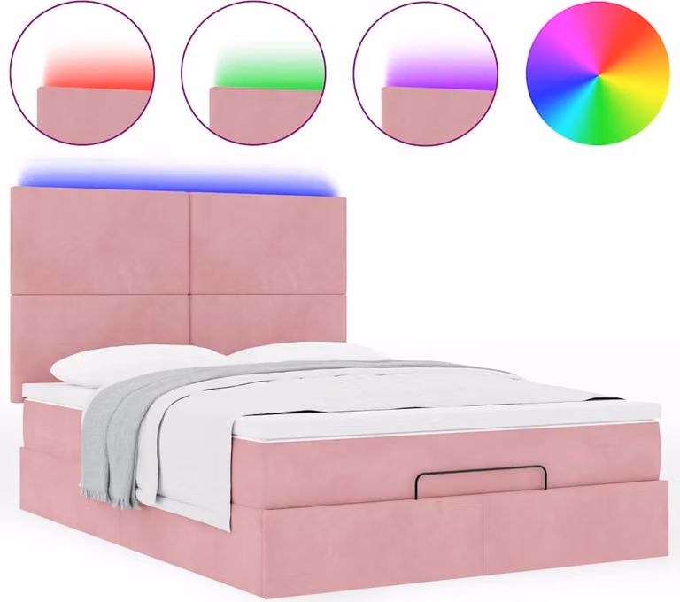 Struttura Letto Pouf con Materassi Rosa 140x200 cm in Velluto