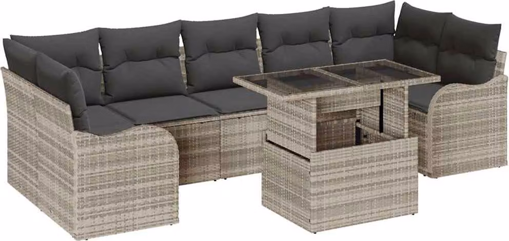 Set Divano da Giardino 8 pcs Grigio chiaro Poly Rattan
