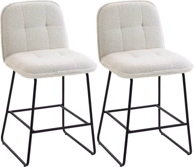 Set di 2 Sgabelli da Bar Xylo in Tessuto Bouclette Crema con Seduta Extra-Large H: 66 cm