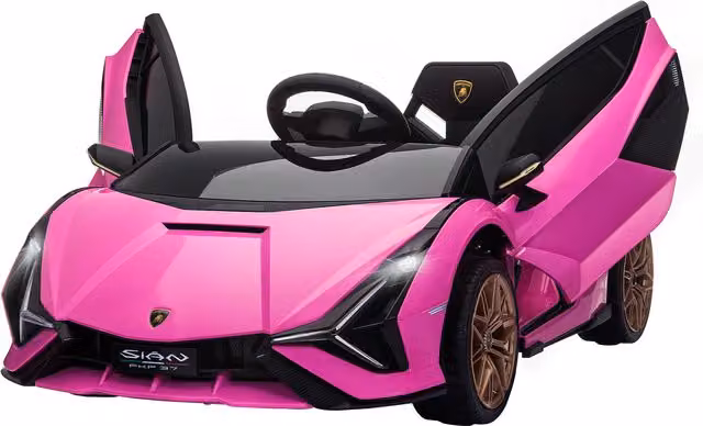 Macchina Elettrica Lamborghini 12V HOMCOM per Bambini 3-5 Anni con Telecomando, Colore Rosa