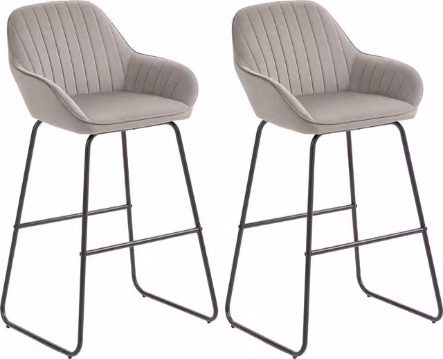 Set di 2 sgabelli da bar HOMCOM con rivestimento in tessuto grigio e gambe in metallo
