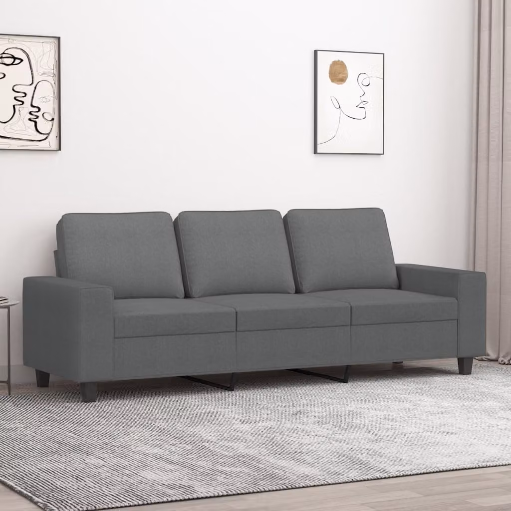 vidaXL Divano a 3 Posti Moderno in Tessuto Grigio con Struttura in Metallo per il tuo Soggiorno L: 214 cm, P: 80 cm, H: 77 cm