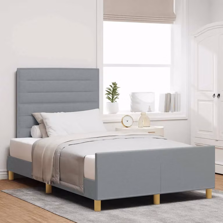 Struttura del letto moderna vidaXL in tessuto e legno, Grigio, L 120 x P 200 cm