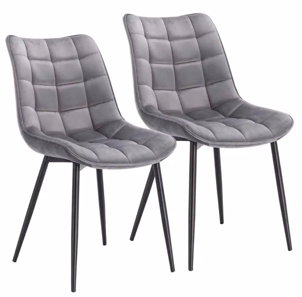 Sedie da pranzo - Set di 2 sedie da pranzo - Seduta imbottita - Rivestimento in velluto - Gambe in metallo - Seduta 46 x 40,5 cm - Grigio chiaro