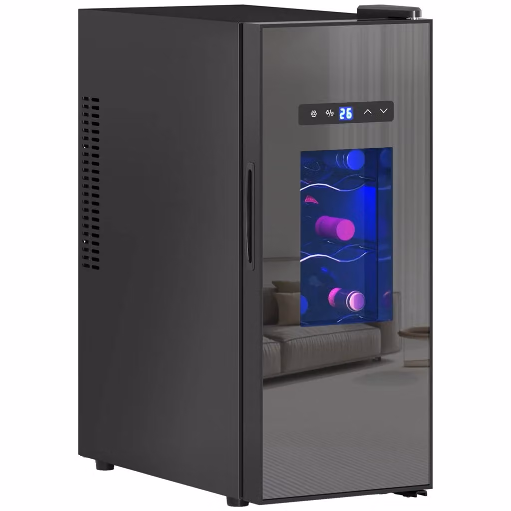 Cantinetta Minimal per 12 Bottiglie con Porta in Vetro e Luce LED Nero – 2