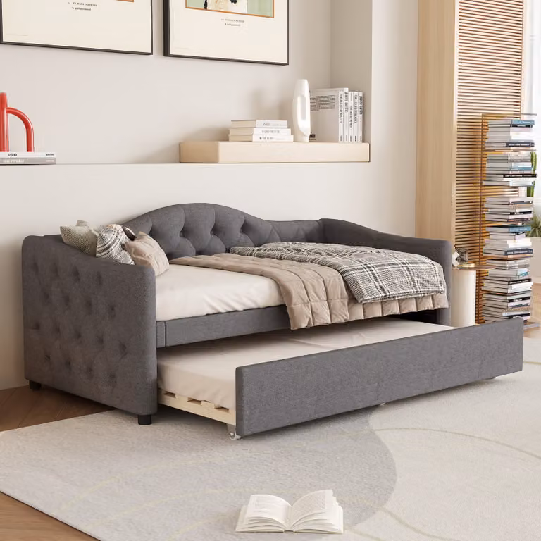 okwish Divano letto 90x200 cm con letto estraibile 90x190 cm e rete, divano letto, letto per bambini, letto per studenti (senza materasso) - grigio