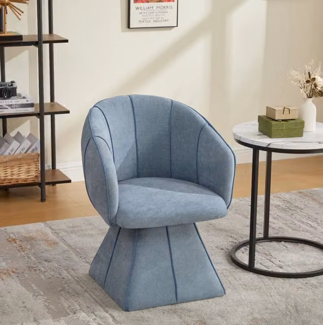Poltrona girevole 56x54x74,5 cm blu, schienale alto, tessuto chenille, 360°