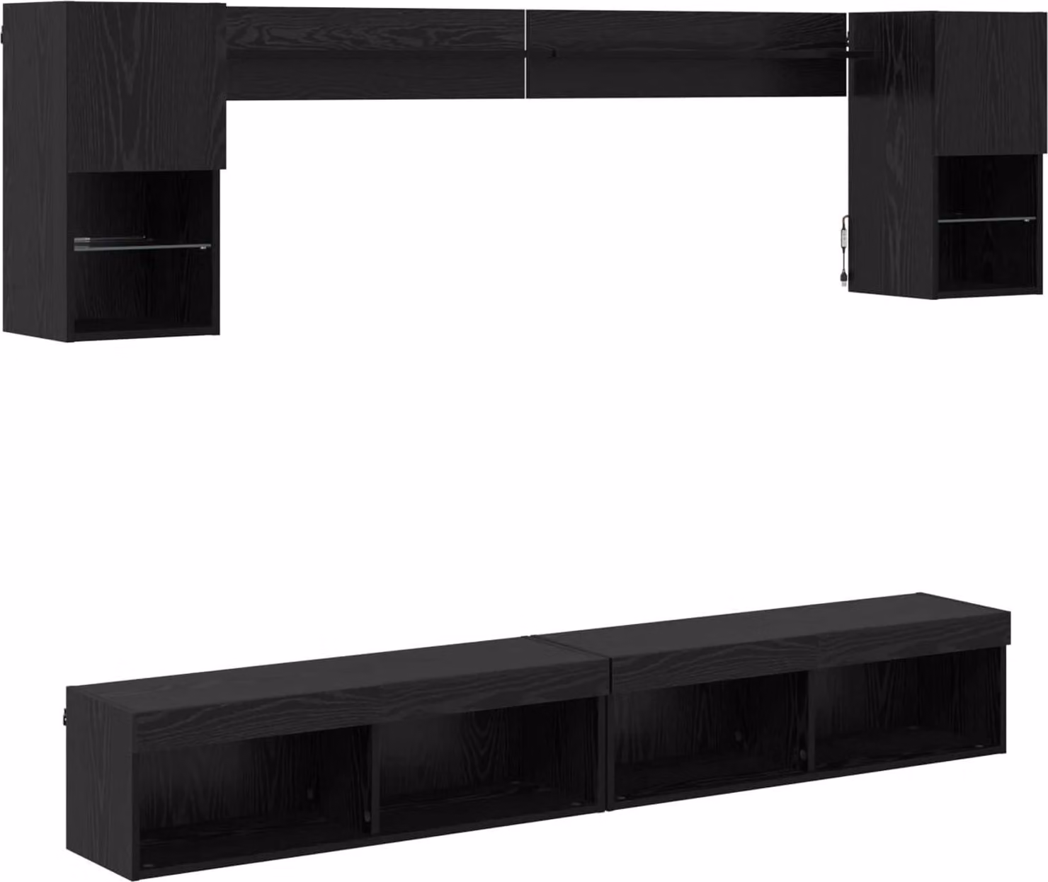 Unità a muro per TV con LED 6 pcs Rovere Nero Legno multistrato