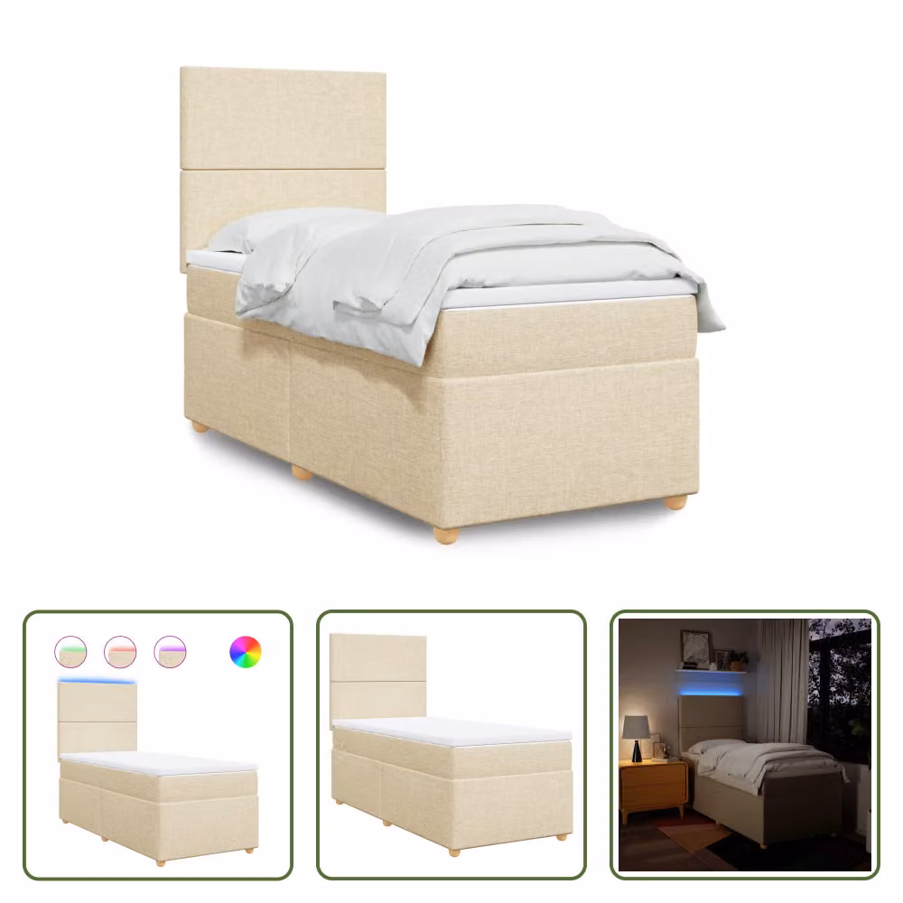 The Living Store Letto a molle insacchettate con materasso crema 80x200 cm in tessuto
