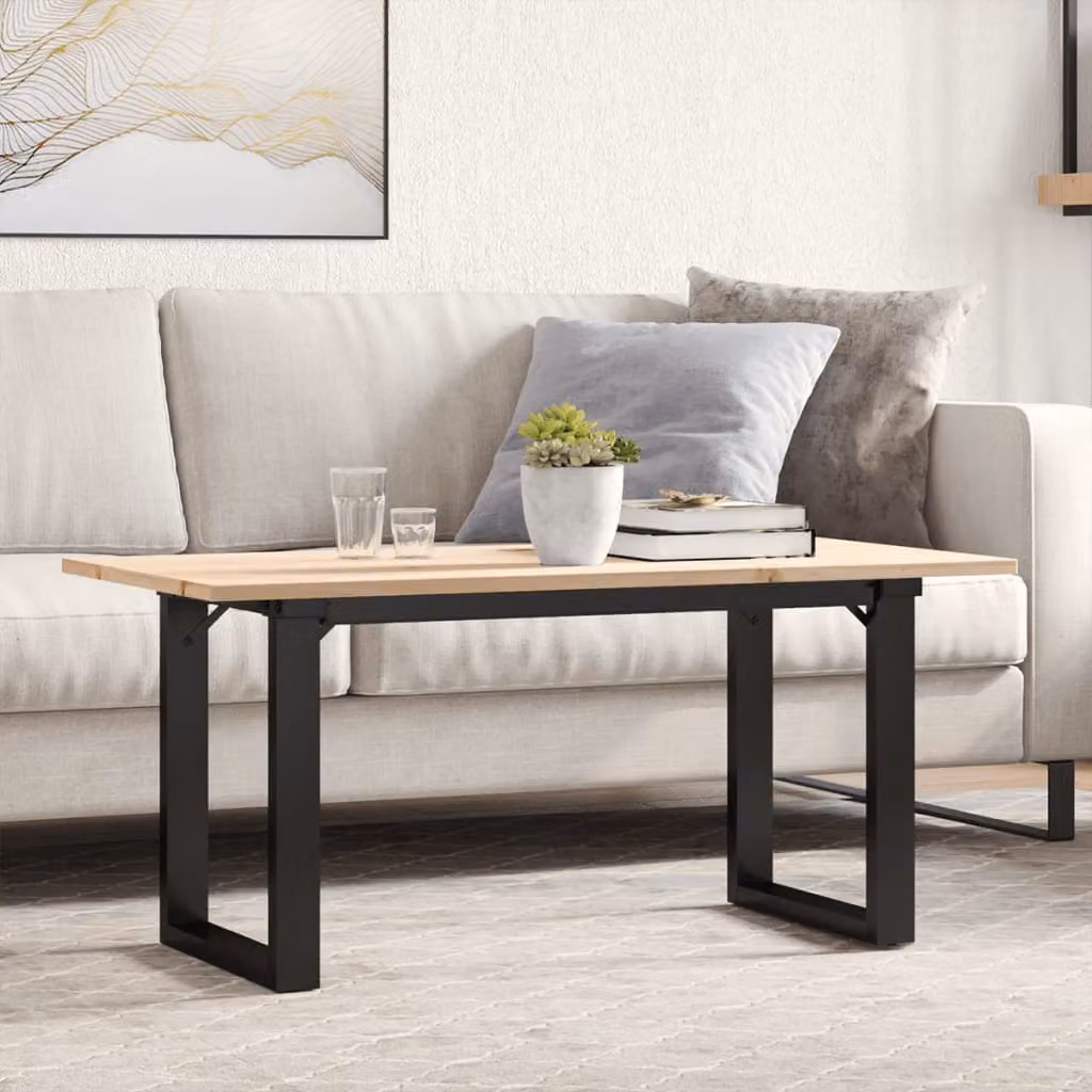 vidaXL Tavolino da salotto rettangolare in legno di pino e acciaio marrone L: 100 cm, P: 50 cm, H: 45 cm