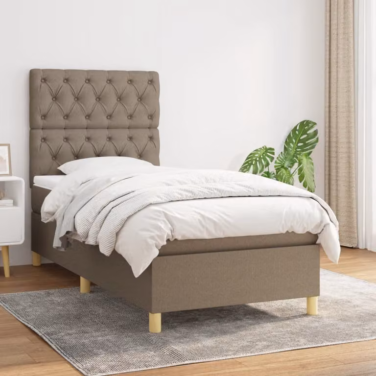 The Living Store Letto a molle con materasso Taupe 80x200 cm in tessuto
