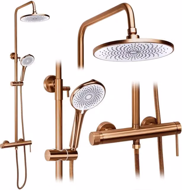 Set Doccia con Soletta e Doccino Rea Foss Clif in Ottone Spazzolato Bronzeo – 1
