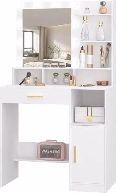 Tavolo da trucco con specchio e illuminazione a LED - Tavolo da trucco con spazio di stoccaggio e intensità di luce regolabile