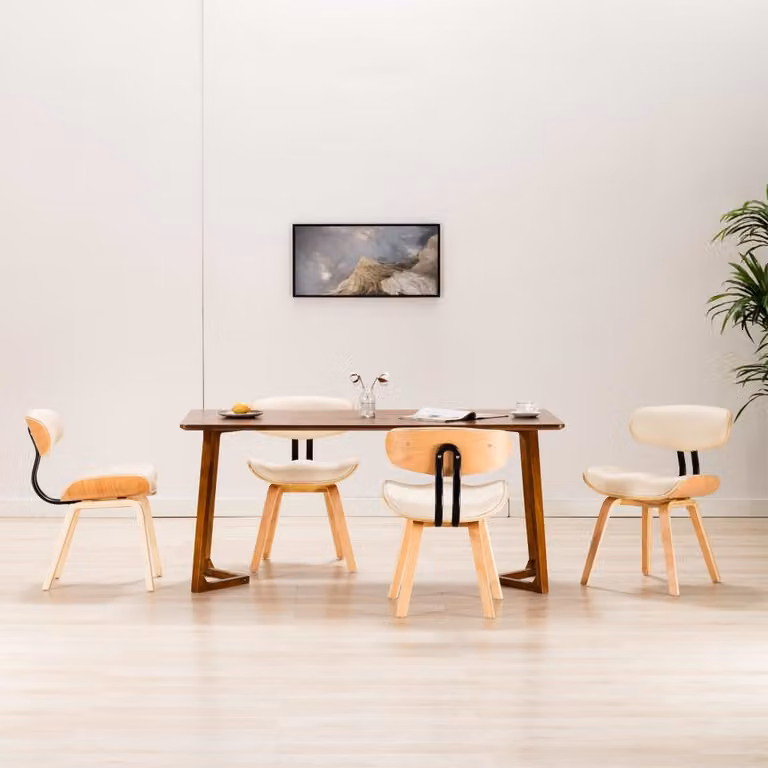 The Living Store Sedie da pranzo 4 pz. Legno curvo crema e Similcuoio