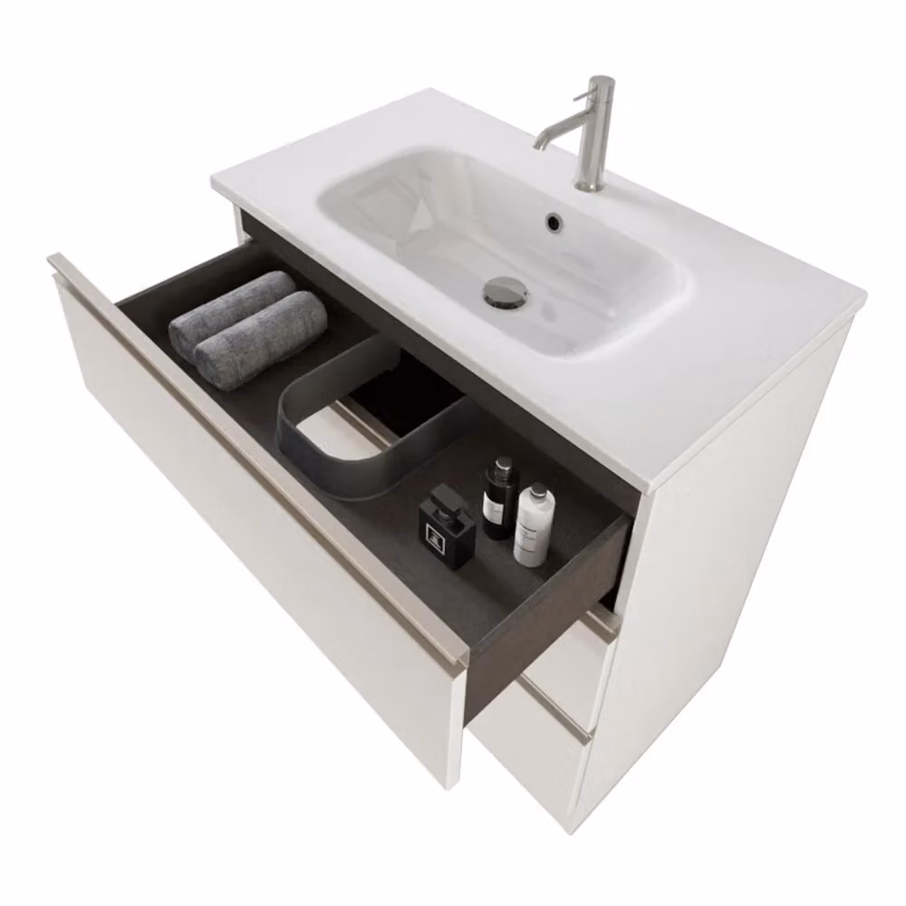 Mobile bagno Master bianco opaco con lavabo, specchiera con illuminazione LED e cassetti L 80 x P 45 x H 87 cm – 2
