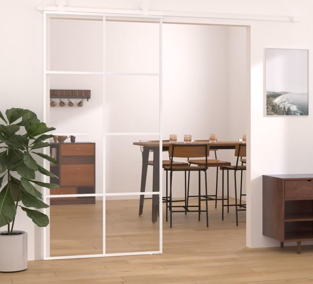 The Living Store porta scorrevole ESG in vetro e alluminio 102,5x205 cm Bianco