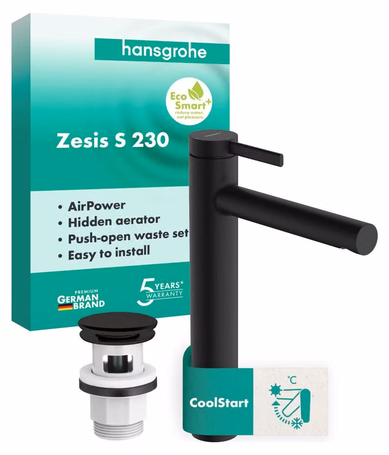 hansgrohe Zesis S Mitigeur monocommandé de lavabo 230 CoolStart pour lavabos à poser, avec vidage Push-Open, 74732670, 74732670
