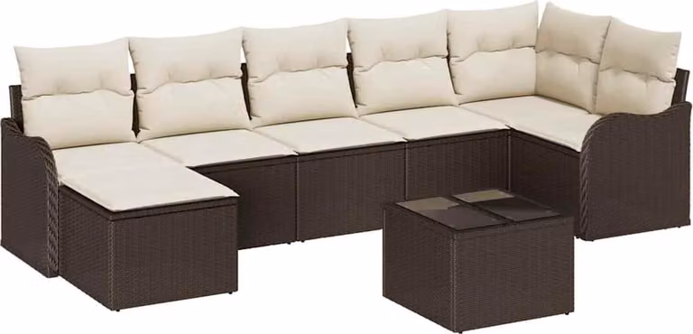 Set Divano da Giardino 8 pcs Marrone e bianco Poly Rattan