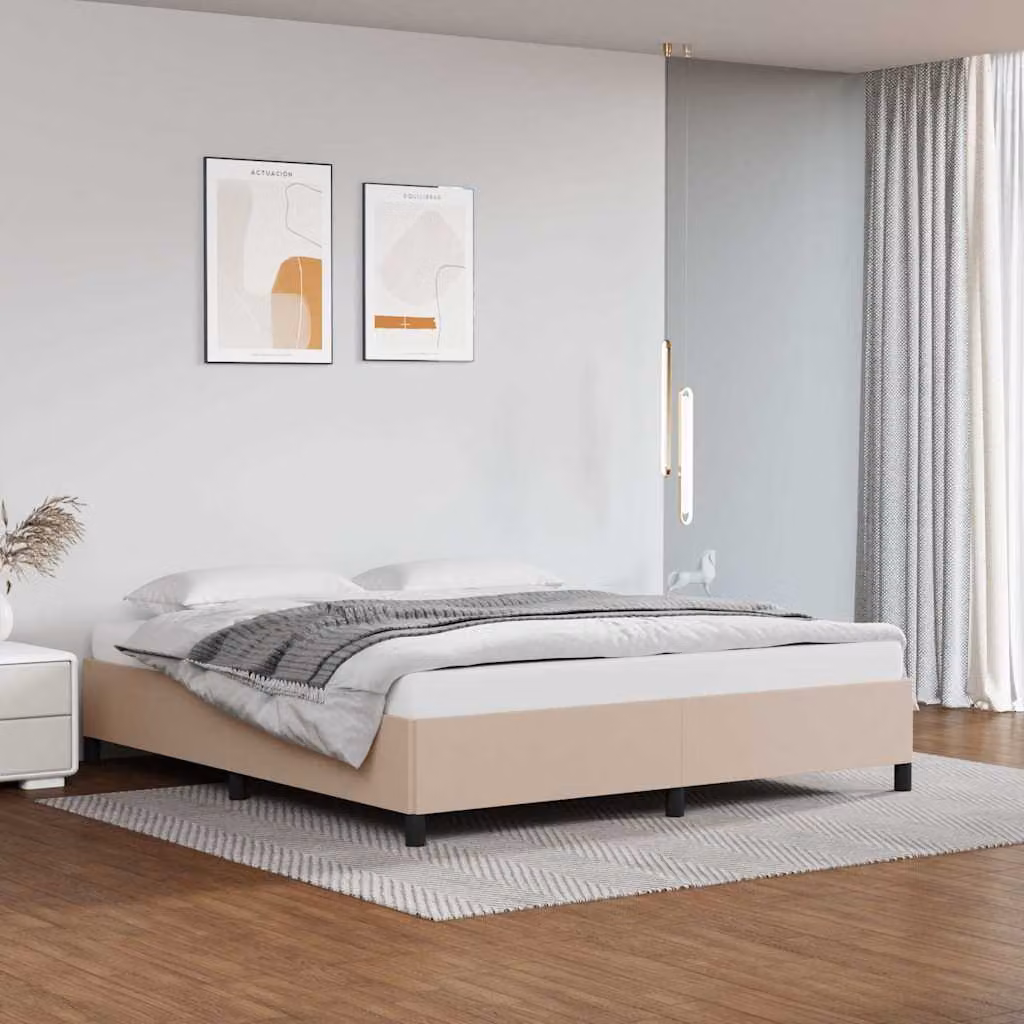 vidaXL Giroletto imbottito in similpelle color cappuccino senza materasso L: 160 cm, P: 200 cm, H: 163 cm
