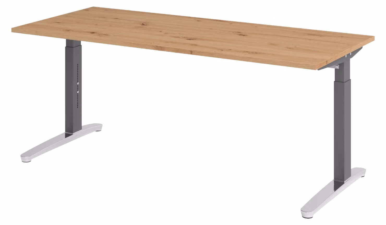 Scrivania bümö Serie XB - Decorazione: rovere nodoso, dimensioni: 180 x 80 cm, struttura: grafite/alluminio lucido