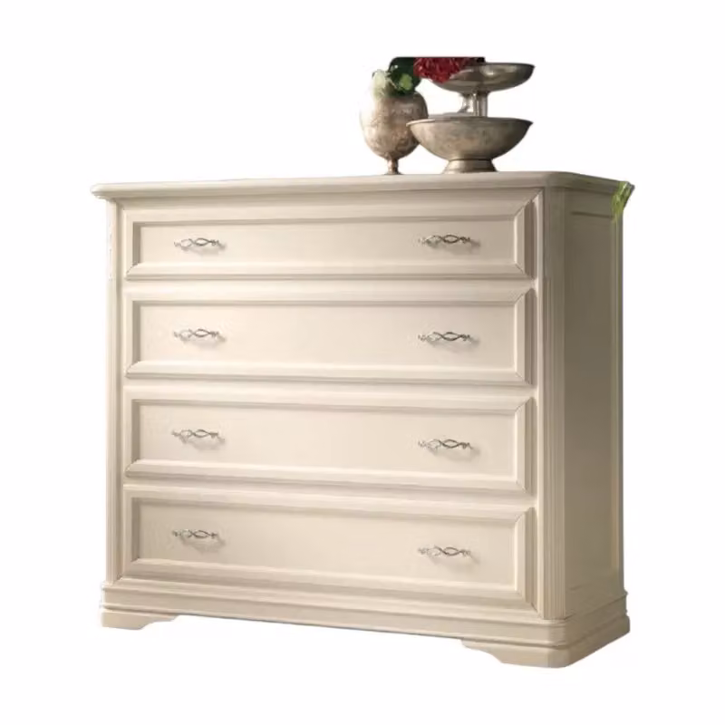 Cassettiera classica con 4 cassetti in legno massello Mobili 2G colore bianco L: 130 cm, P: 51 cm, H: 105 cm – 1