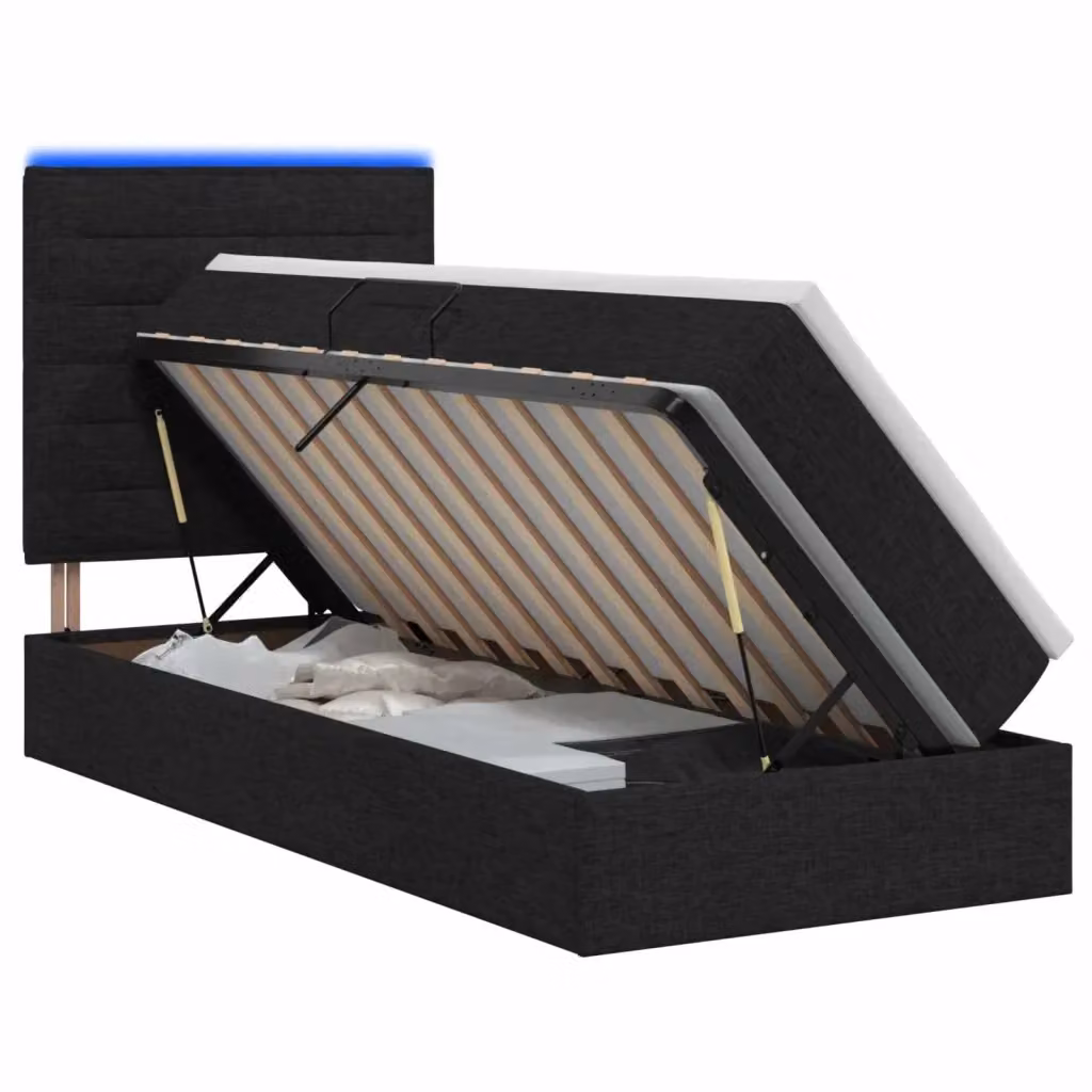 Letto con contenitore e materasso vidaXL in tessuto nero con illuminazione LED e porta USB L/P/H: 190 x 90 x 128 cm – 2