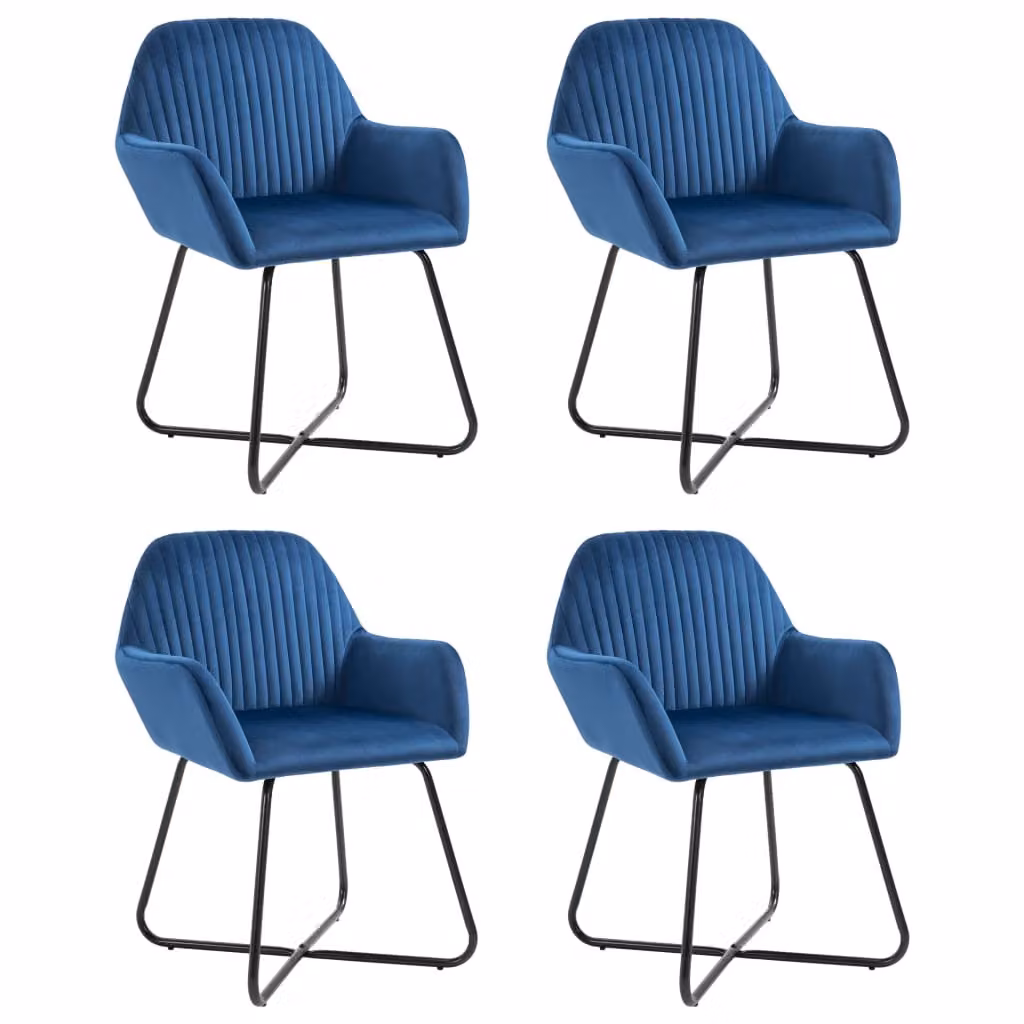 The Living Store Sedie da pranzo 4 pezzi. Velluto blu