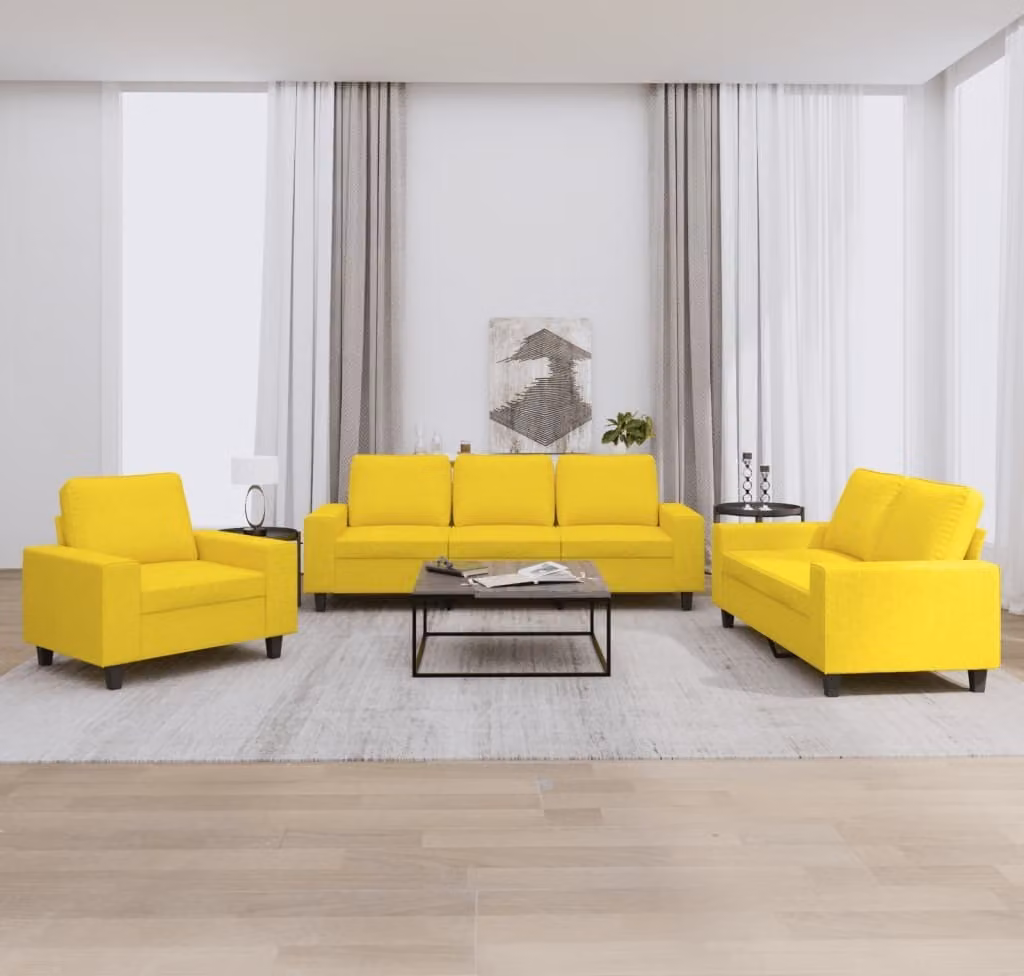 Maison Exclusive - Set divano 3 pezzi in tessuto giallo chiaro